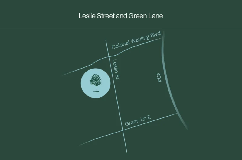 Walnut Creek Towns location map — Leslie Street and Green Lane, East Gwillimbury near Hwy 404